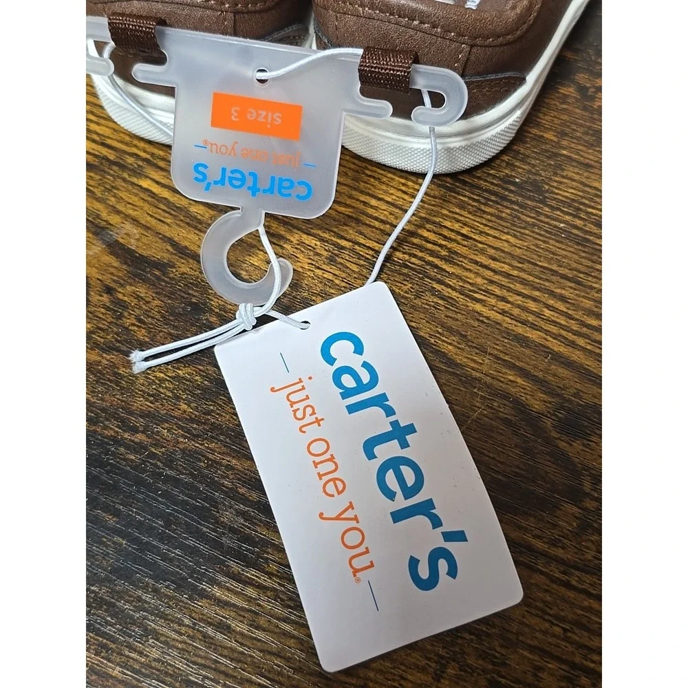 Carters‎ Infant Walking Shoes-Size 3 Months-Brown Lip On Hook And Loop Closure